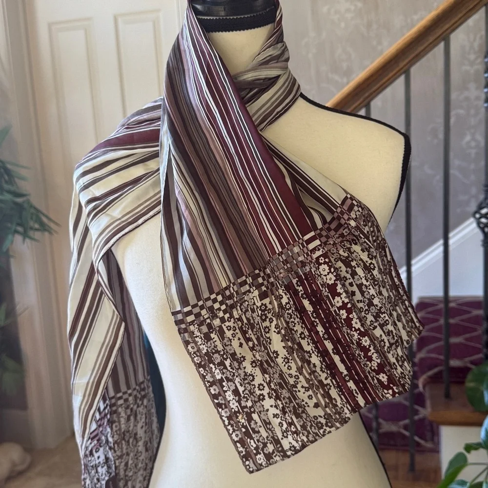 ADRIENNE VITTADINI LADIES 100% SILK SCARF NWT NEW TAGS, BURGUNDY, BEIGE COLORS